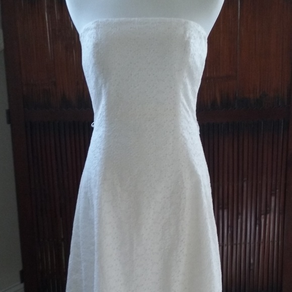 White eyelet fit/flare strapless midi dress, S 8 - Picture 1 of 8